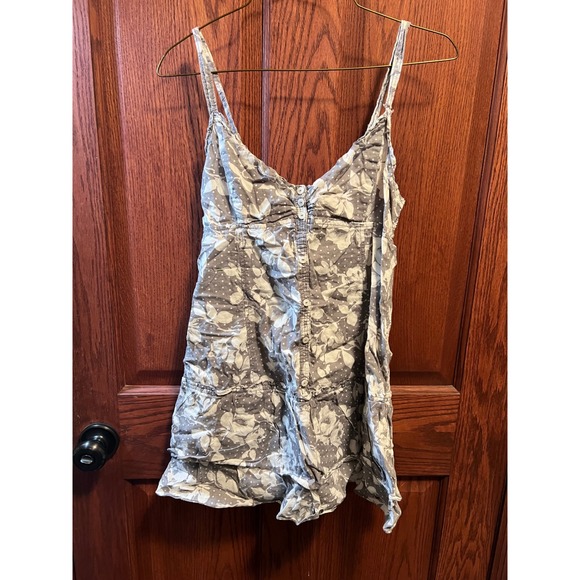 Hollister Tops - Hollister Grey White MD Floral Polka Dot Babydoll Cami Top Dress Smocked Back